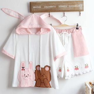 Short-sleeve Cartoon Hoodie / Shorts / Set