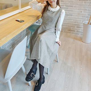 Sleeveless Herringbone Midi Flare Dress