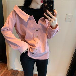 Mock Two Piece Color Block Blouse