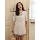 Tie-front Embroidered Dress