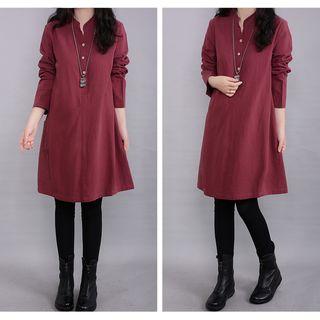 Long-sleeve Buttoned Shift Dress