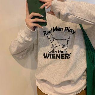 Long-sleeve Round-neck Dog Print Sweatshirt