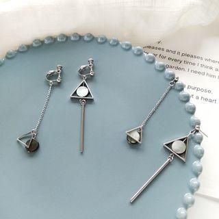 Non-matching Bead Triangle & Bar Dangle Earring As Shown In Figure - One Size