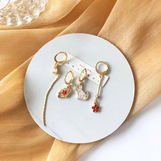 Set Of 4: Rabbit / Flower / Rhinestone Alloy Dangle Earring (various Designs) 1 Set - Gold - One Size
