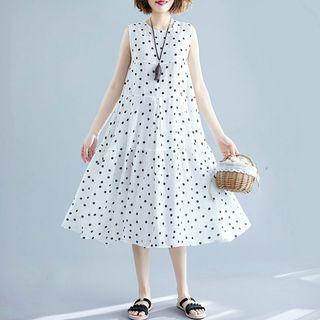 Dotted Tank Top Medium Maxi Dress Black - L