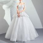 Off-shoulder Embroidered Layered Wedding Ball Gown