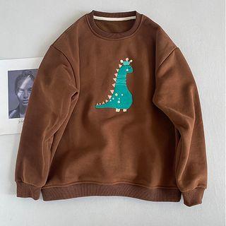 Dinosaur Embroidery Sweatshirt Coffee - One Size