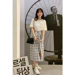 Plaid Wrap H-line Midi Skirt