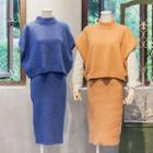 Set: Short-sleeve Knit Top + Midi Skirt