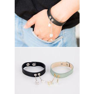 Rhinestone-detail Faux-leather Bracelet