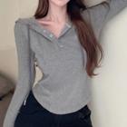 Long-sleeve Henley Hooded T-shirt