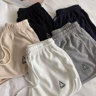 High-waist Waffle Letter Embroidered Shorts