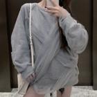 Mesh-panel Round-neck Pullover Gray - One Size