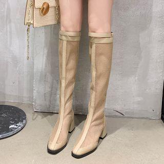 Chunky-heel Fishnet Tall Boots