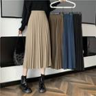 Plain High-waist A-line Accordion Pleat Midi Skirt