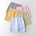 Heart Print Plaid Mini Pencil Skirt