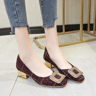 Buckled Tweed Chunky-heel Pumps