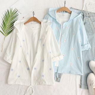 Floral Embroidered Long Sleeve Hooded Jacket