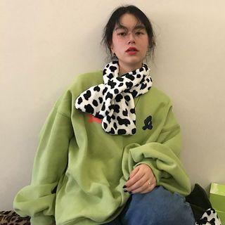 Lantern-sleeve Flower Print Pullover Green - One Size