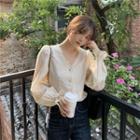 Puff-sleeve Embroidered Blouse Almond - One Size