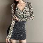 Long-sleeve Leopard Top / Pencil Skirt