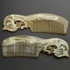 Engraved Phoenix Horn Hair Comb 342 - Yellow - 18cm