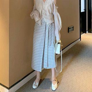 Plaid High-waist Straight-cut Skirt