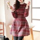 Frill-neck Tie-waist Plaid Dress