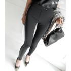 Snap-button Pleather-trim Skinny Pants