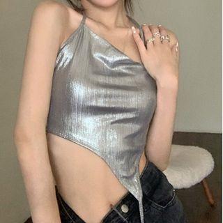 Satin Cropped Camisole Top Silver - One Size