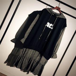 Hood Mock Two Piece Long-sleeve Dress