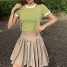 Crescent Embroidered Cropped Ringer T-shirt / Mini A-line Pleated Jumper Skirt