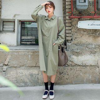 Half-placket Patch-pocket Midi Shirtdress