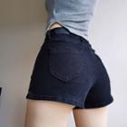 High-waist Washed Pocket Split Skinny Shorts