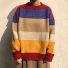 Striped Color Block Sweater As Shown In Figure - One Size
