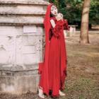 Long-sleeve Cold Shoulder Frill Trim Maxi Dress
