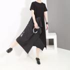 Short-sleeve Asymmetric Paneled Midi T-shirt Dress Black - One Size