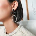 925 Sterling Silver Asymmetric Rhinestone Dangle Earring Asymmetry - Bow - Black - One Size