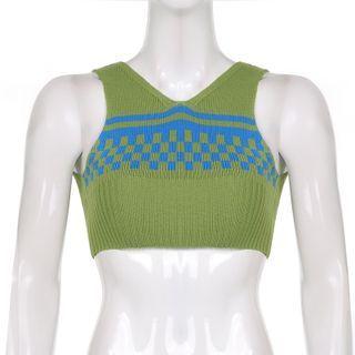 Sleeveless Checkerboard Cropped Knit Top