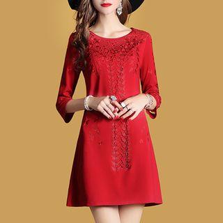 Crochet Embroidered 3/4 Sleeve Dress