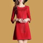 Crochet Embroidered 3/4 Sleeve Dress