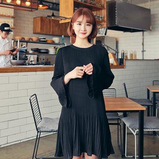 Long-sleeve Bell-sleeve Pleated Dress