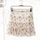 Floral Print A-line Mesh Skirt