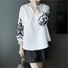 Balloon-sleeve Embroidered Top