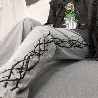 Barbwire Print Straight-cut Pants
