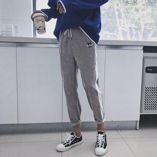 Embroidered Contrast Trim Drawstring Sweatpants