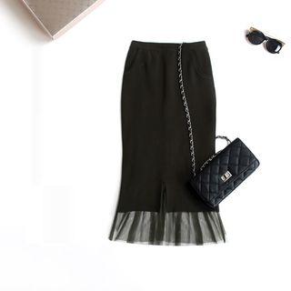 Mesh-hem Knit Pencil Skirt