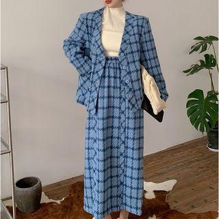 Plaid Single-breasted Jacket / Midi A-line Skirt