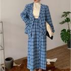 Plaid Single-breasted Jacket / Midi A-line Skirt
