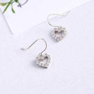 925 Sterling Silver Rhinestone Heart Hook Earring